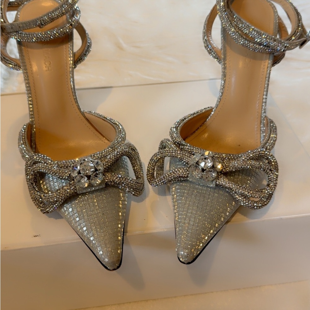 MACH & MACH Silver Bow Embellished Heels